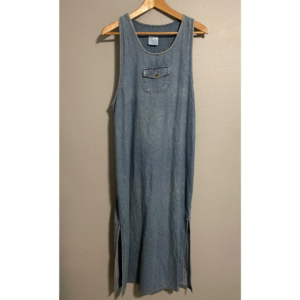 Vintage Style Studio Womens Maxi Dress Small Denim Pocket Teachercore Grunge 90s